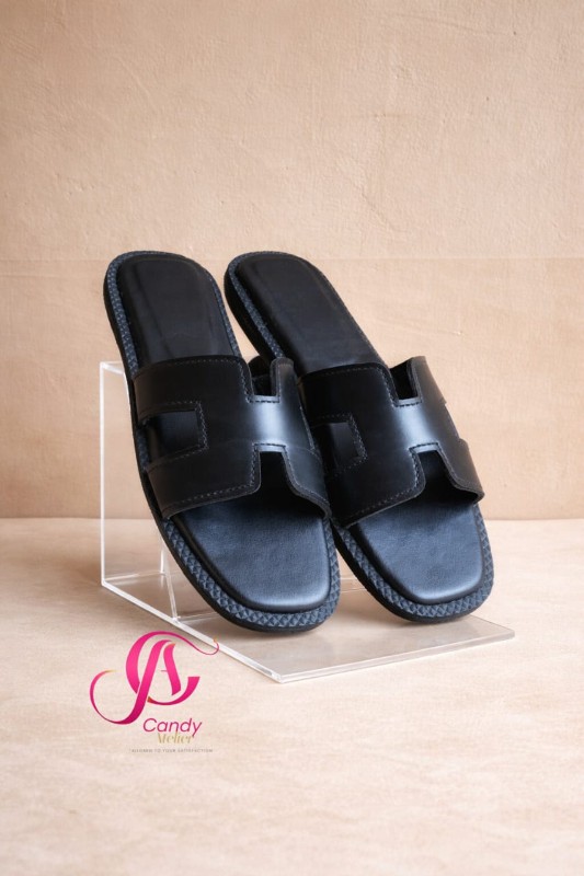 Black H-Strap Flat Sandals