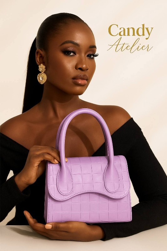 Purple Quilted Handle Handbag