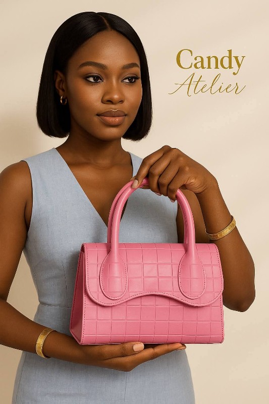 Pink Croc-Embossed Top-Handle Handbag