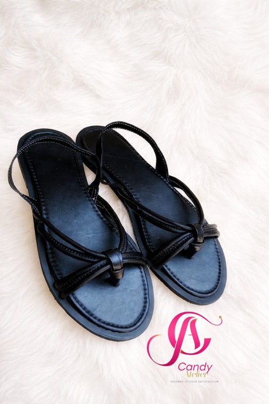Black Strappy Flat Sandals