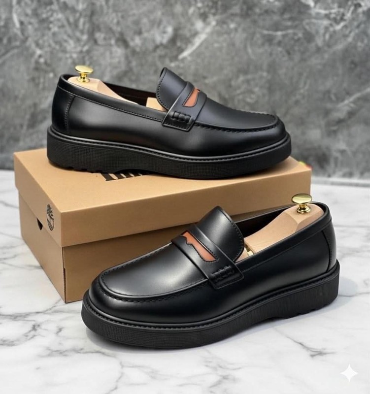 Men's Black Leather Penny Loafers