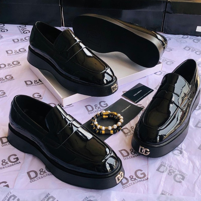 D&G Dolce & Gabbana Black Patent Leather Loafers