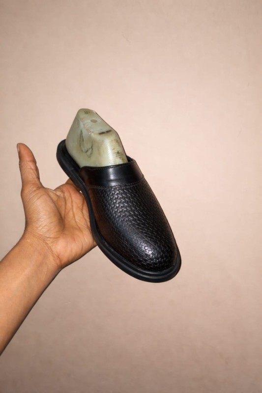 Kids Black Textured Leather Slip-On Loafers