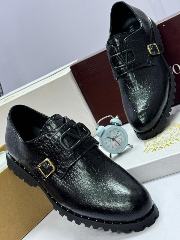 Valentino Leather Crocodile Pattern Loafers